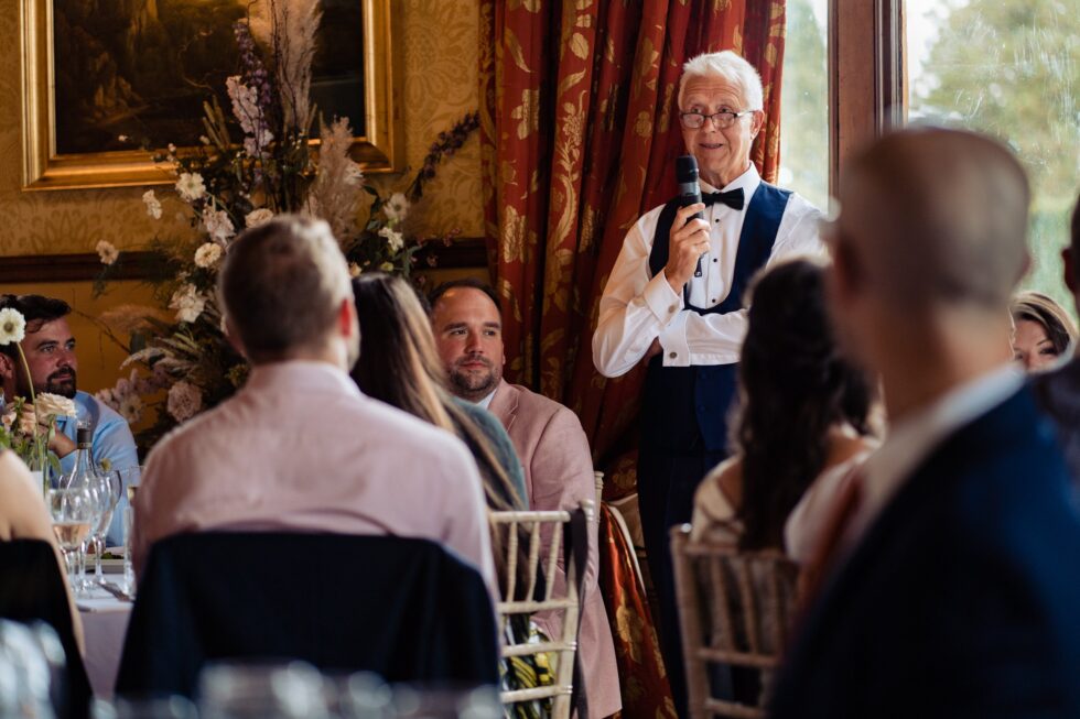 Father of the bride speech at a Huntsham Court wedding in Devon. Wedding photography.